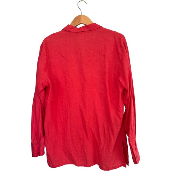 Lino by Chico’s 100% Linen Button Down Coral Shirt Top Sz 1- Medium - Picture 2 of 4